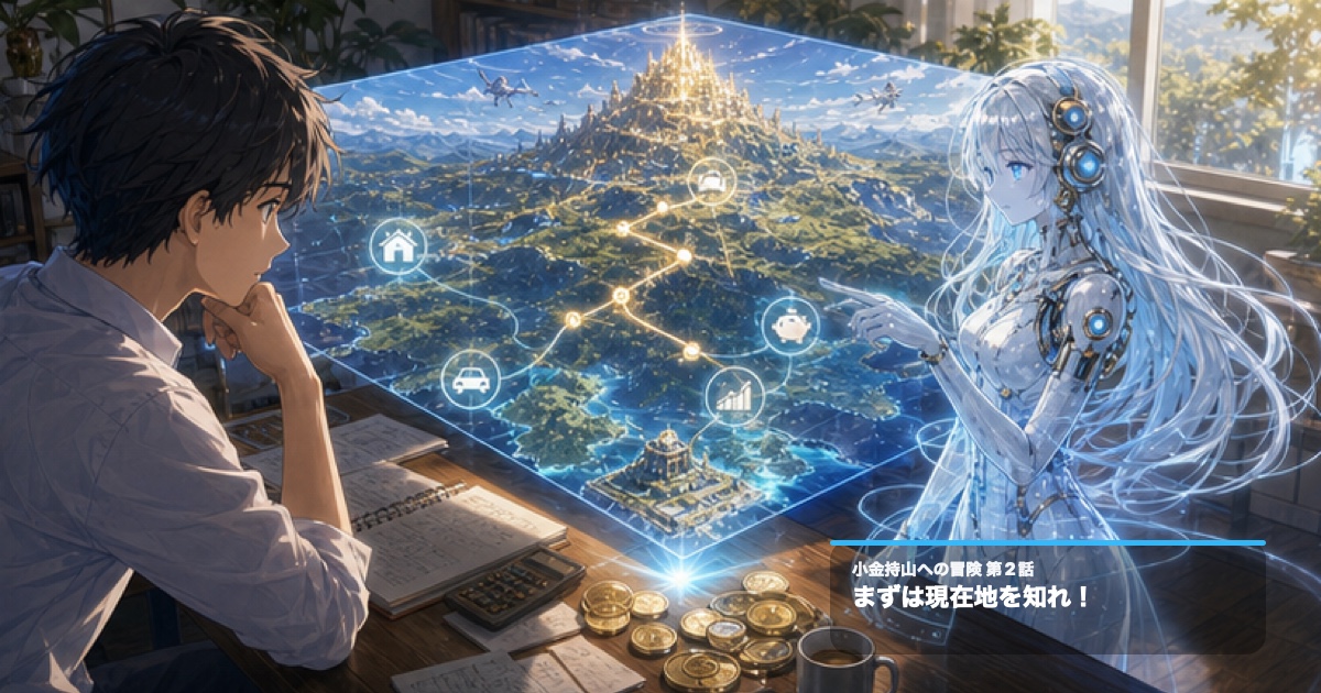 AIナビゲーターAiちゃんが地図と家計を見える化して見せるアイキャッチ