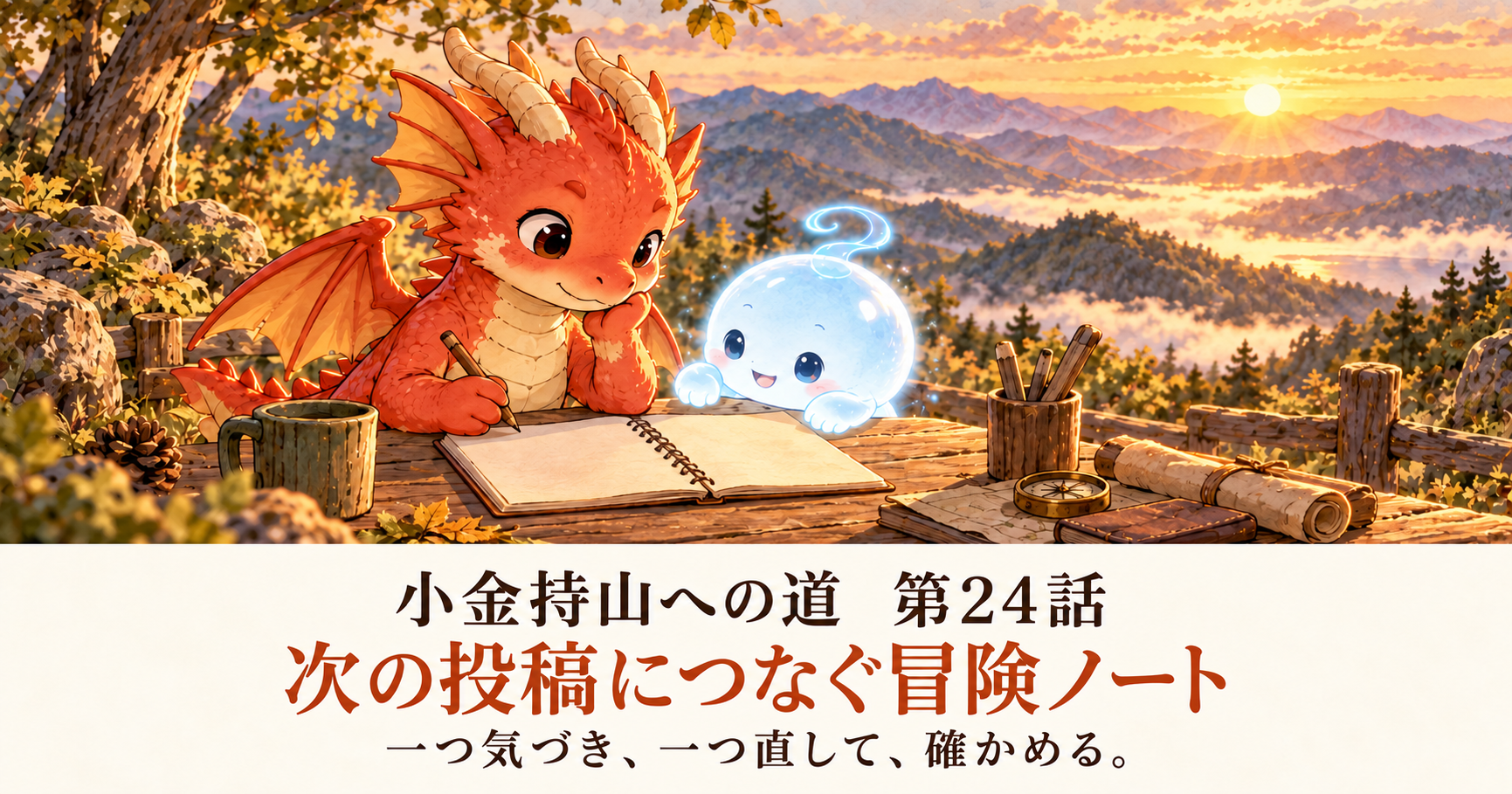 山道のノートを前に、次の投稿で直すことを考える地龍とAiちゃん。第24話の表紙